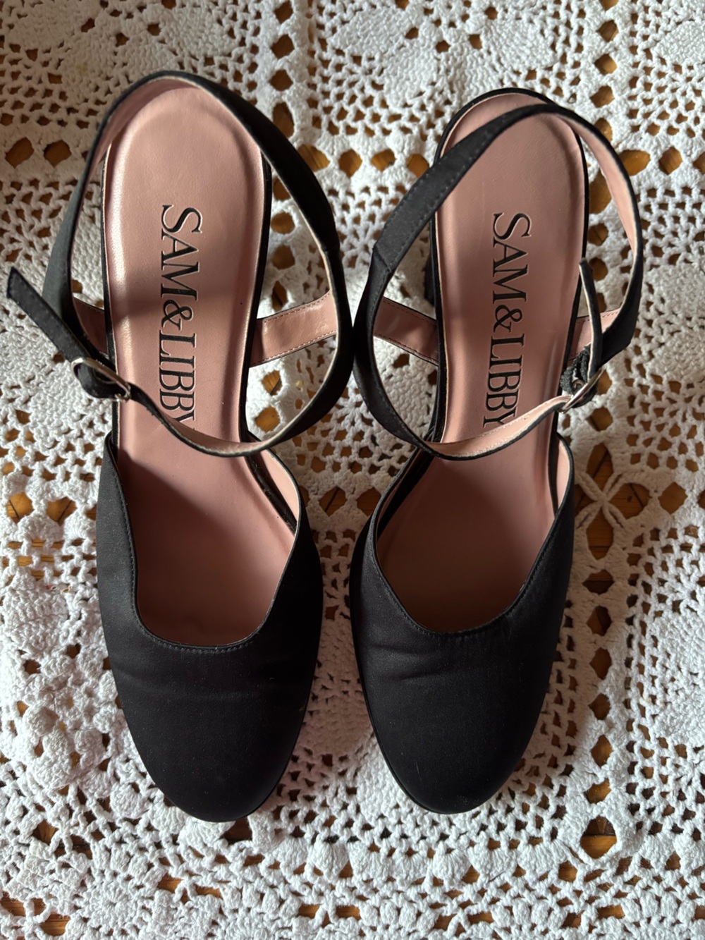 Sam & Libby Black Slingback Heels with Blush Insole